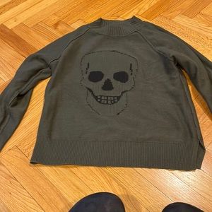 Size small olive sweater with skull